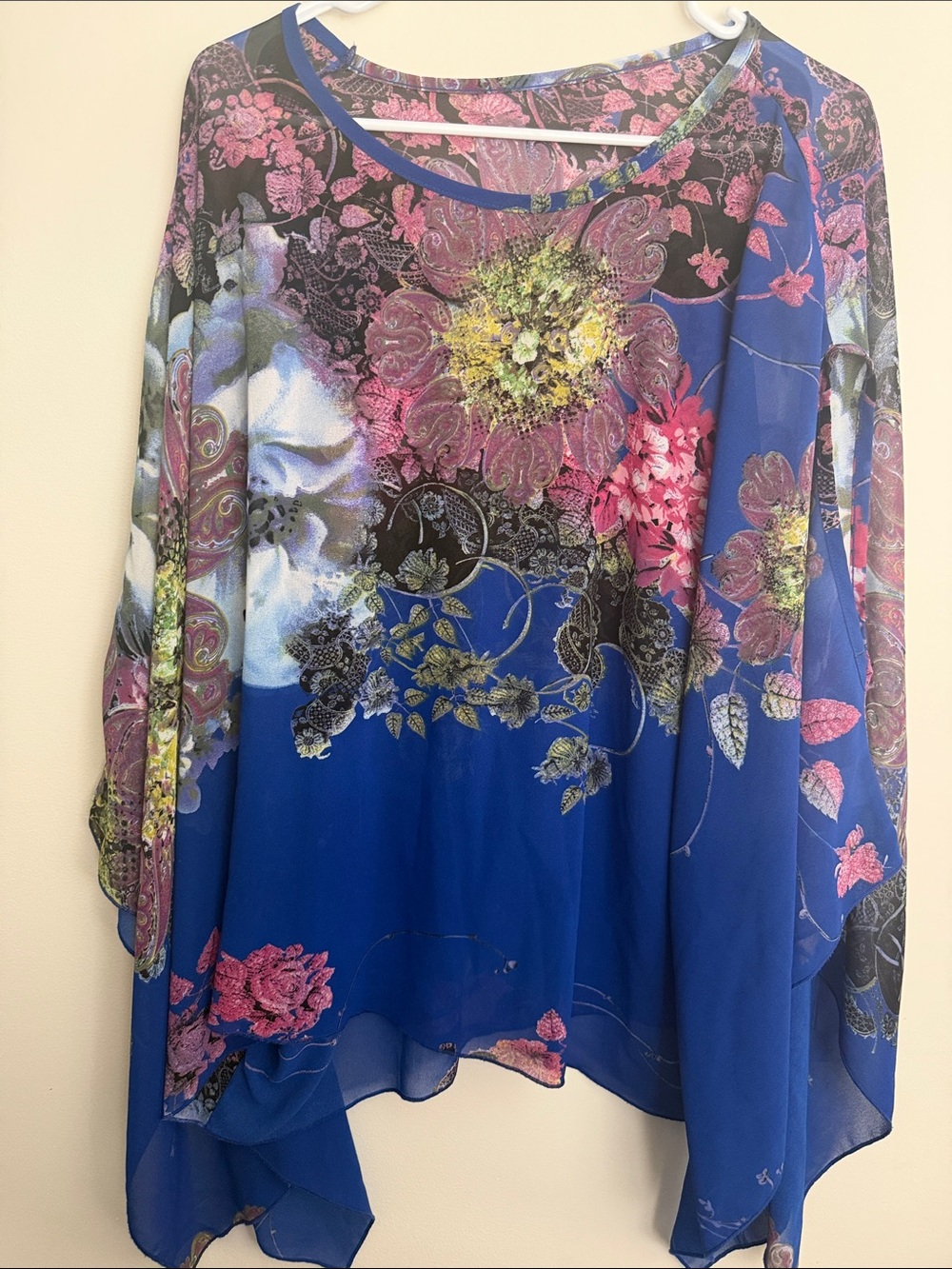 Women's Blue Floral Chiffon Tunic Top